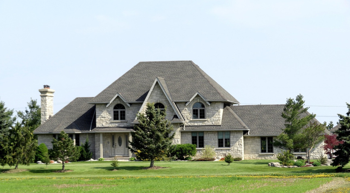luxury home exterior suburban trees